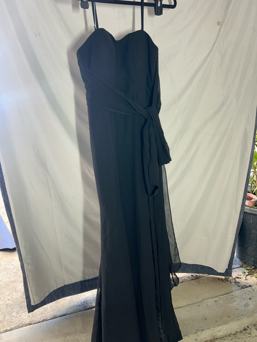 Azazie Black Strapless Maxi Gown with Side Sash